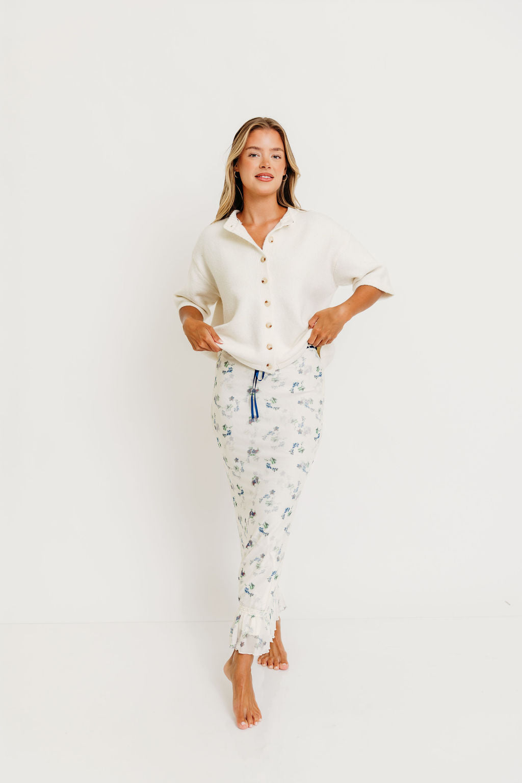 Tyra Floral Mesh Maxi Skirt in Cream