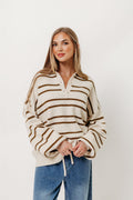 Juno Collared Sweater in Ivory Olive Stripe