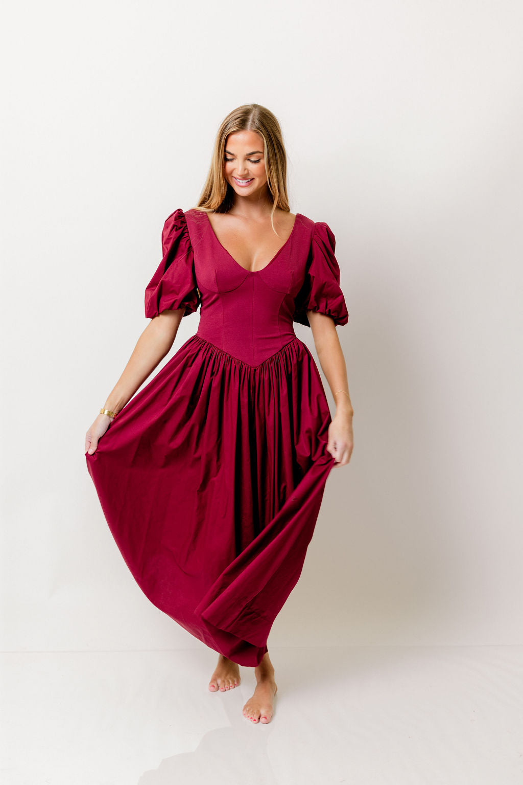 Lyla Midi Dress in Burgundy