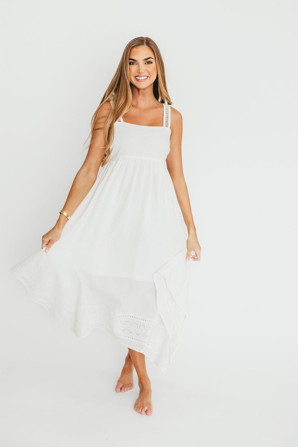 Palmer Asymmetrical Hem Midi Dress in White *Final-Sale*