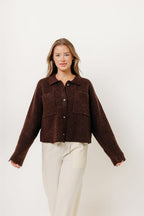 Monica Collared Cardigan Top in Brown