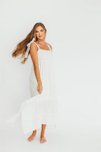 Palmer Asymmetrical Hem Midi Dress in White *Final-Sale*