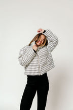 Anastasia Tweed Puff Jacket in Ecru/Black