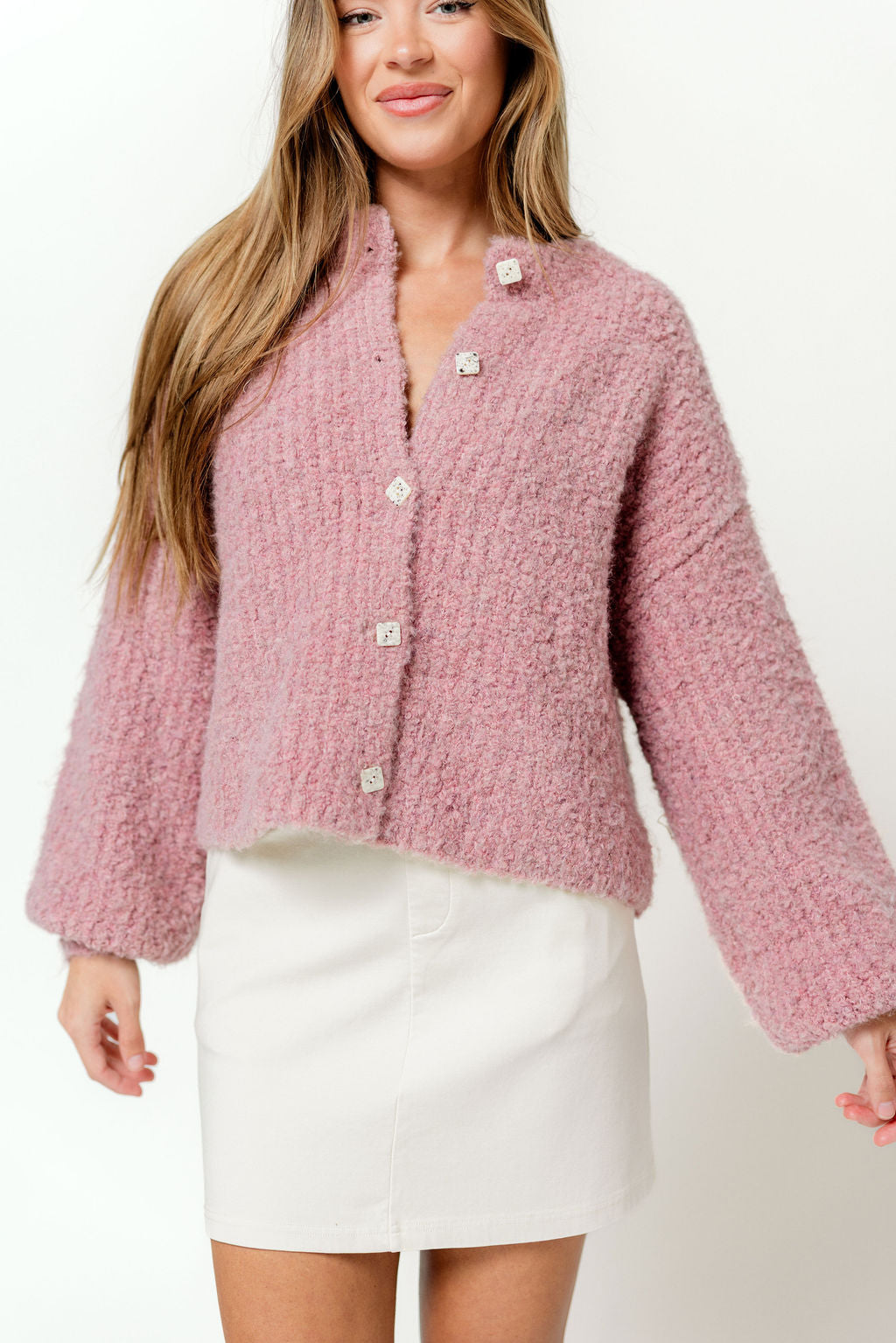 Rachel Oversized Long Sleeve Cardigan in Blush