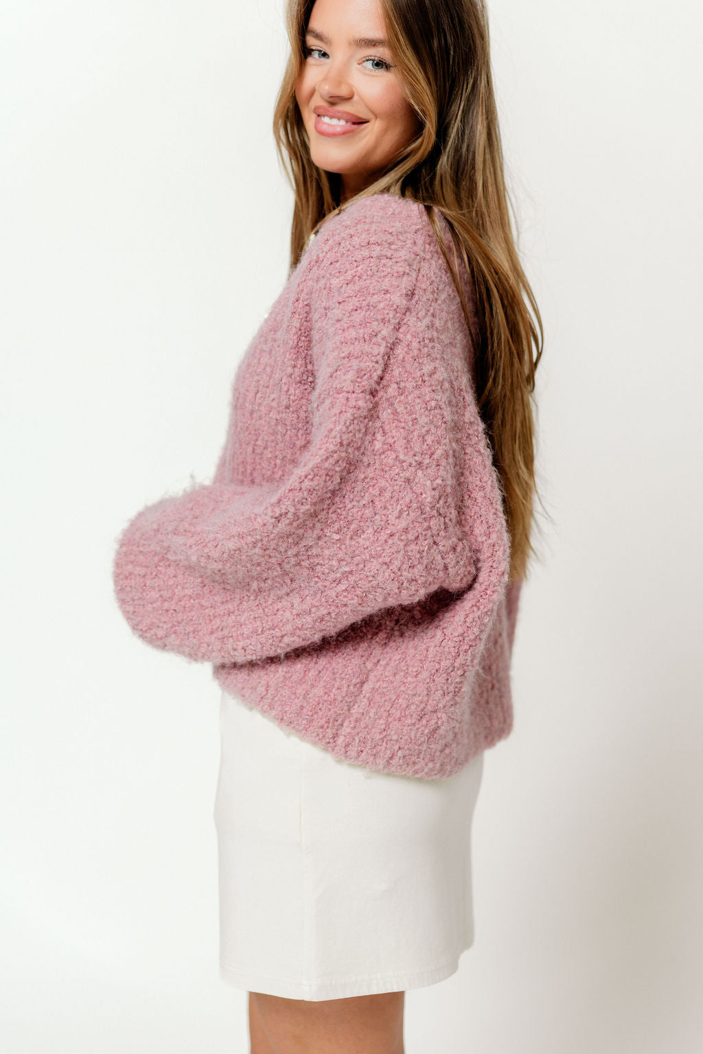 Rachel Oversized Long Sleeve Cardigan in Blush