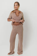 Torrance Short Sleeve Sweater Top and Pants Set in Mocha Cream