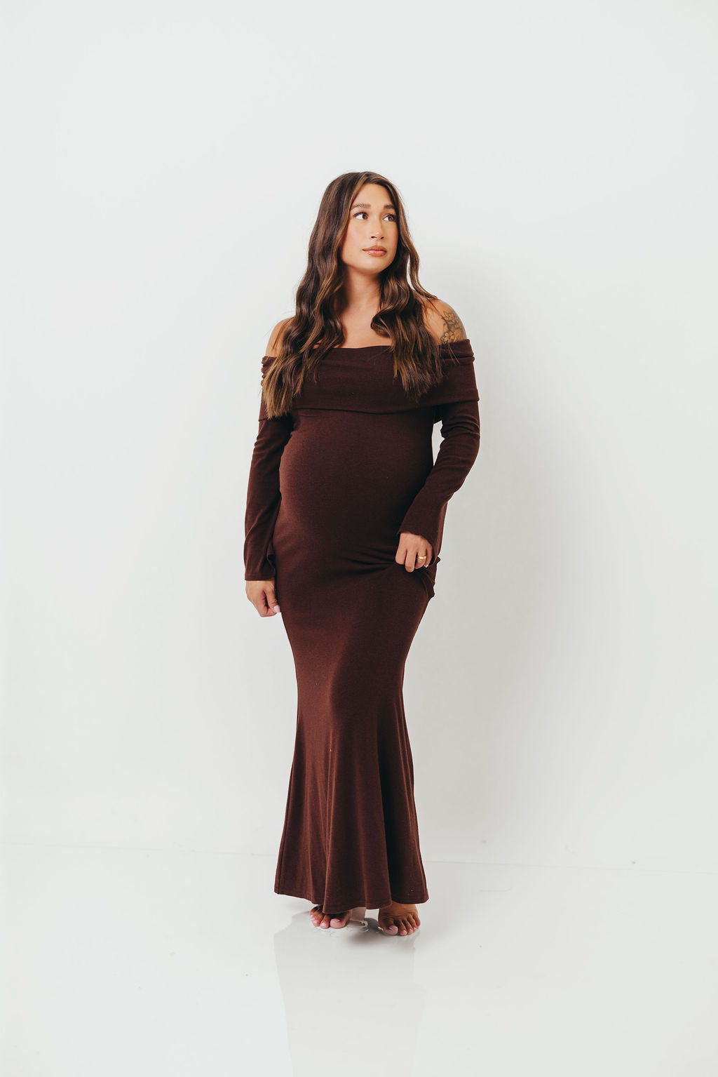 Monroe Maxi Dress with Long Sleeves in Chocolate Brown- Bump Friendly *Final Sale*