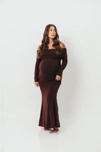 Monroe Maxi Dress with Long Sleeves in Chocolate Brown- Bump Friendly *Final Sale*