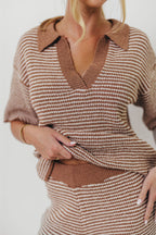 Torrance Short Sleeve Sweater Top and Pants Set in Mocha Cream