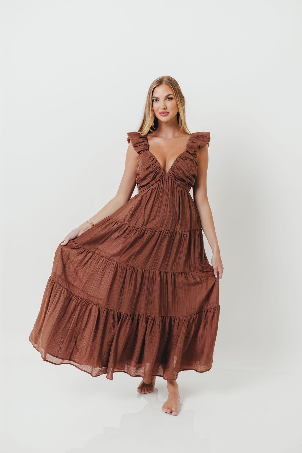 Katy Pleated Bodice Maxi Dress in Hazelnut - Bump Friendly