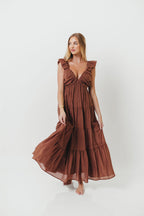 Katy Pleated Bodice Maxi Dress in Hazelnut - Bump Friendly