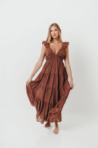 Katy Pleated Bodice Maxi Dress in Hazelnut - Bump Friendly