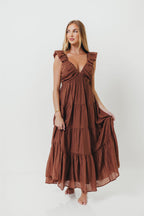 Katy Pleated Bodice Maxi Dress in Hazelnut - Bump Friendly