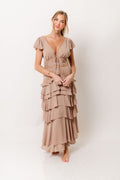 Jessa Tiered Ruffle Midi Dress in Mocha *Final Sale*
