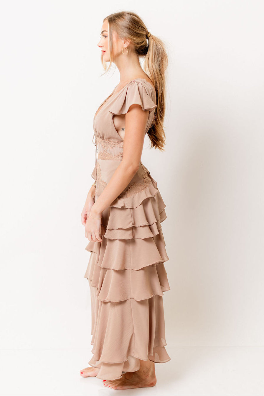Jessa Tiered Ruffle Midi Dress in Mocha *Final Sale*