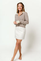 Rae Striped Cardigan Top in Brown/Oat/Butter