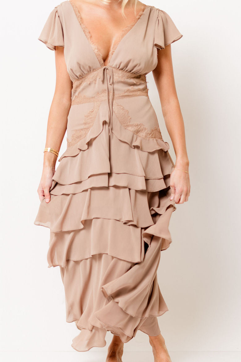 Jessa Tiered Ruffle Midi Dress in Mocha *Final Sale*