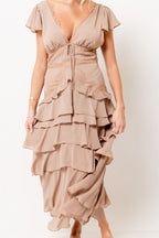 Jessa Tiered Ruffle Midi Dress in Mocha *Final Sale*