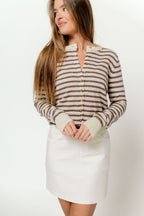 Rae Striped Cardigan Top in Brown/Oat/Butter