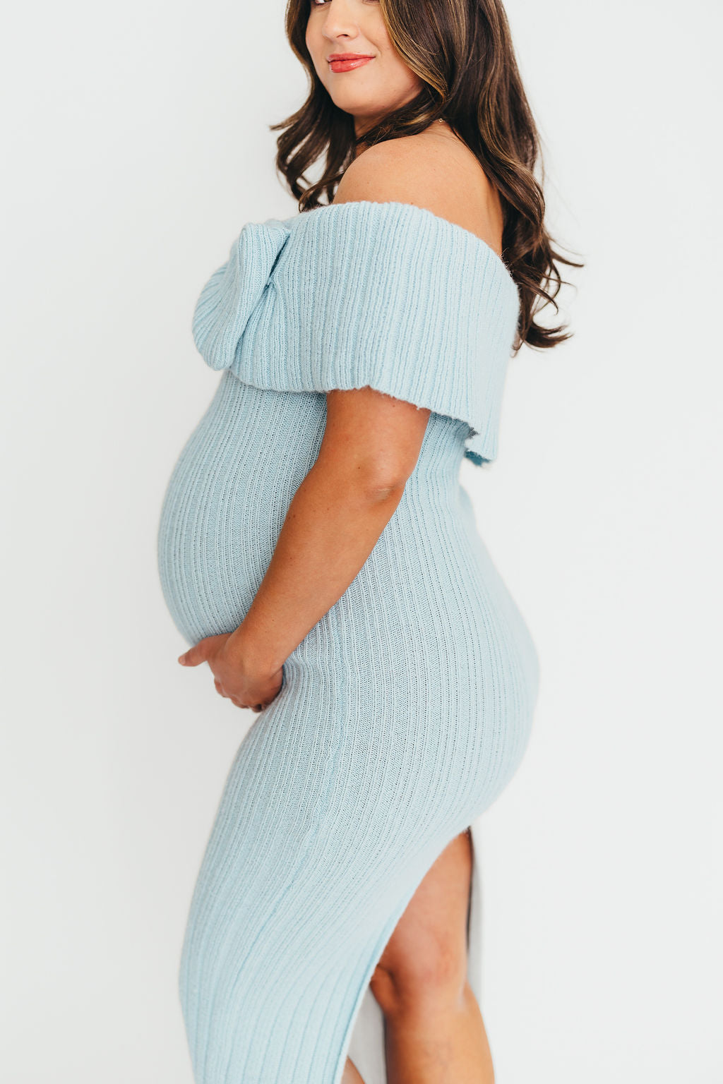 Aston Bow Front Maxi Sweater Dress in Ice Metal– Bump Friendly & Inclusive Sizing (S-3XL) *12/19 PRE-ORDER*
