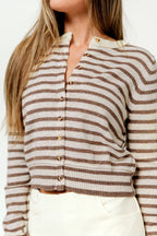 Rae Striped Cardigan Top in Brown/Oat/Butter