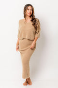 Clarissa Fuzzy Top and Midi Skirt Set in Camel