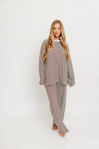Naomi Oversized Striped Fleece Top in Brown