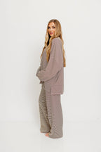 Campbell Striped Fleece Lounge Pants in Brown