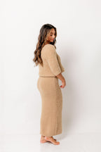 Clarissa Fuzzy Top and Midi Skirt Set in Camel