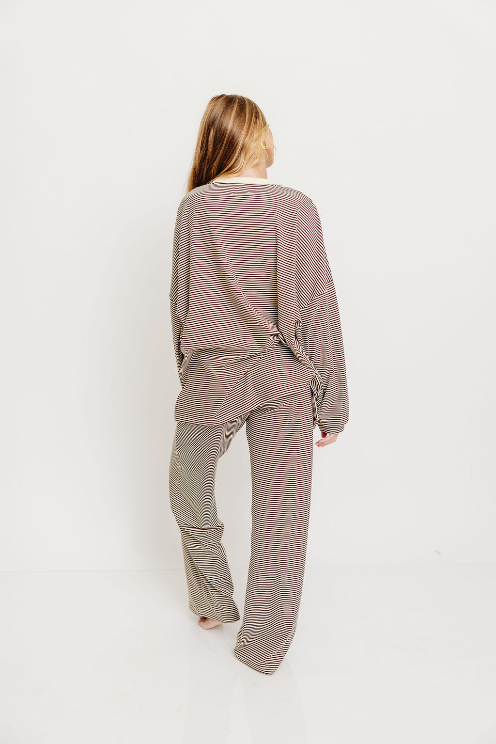 Campbell Striped Fleece Lounge Pants in Brown