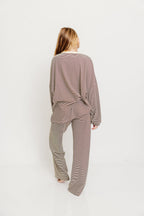Campbell Striped Fleece Lounge Pants in Brown