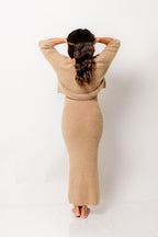 Clarissa Fuzzy Top and Midi Skirt Set in Camel