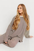 Naomi Oversized Striped Fleece Top in Brown