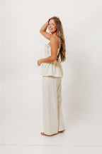 Keira 100% Cotton Bow Trim Peplum Top in Cream