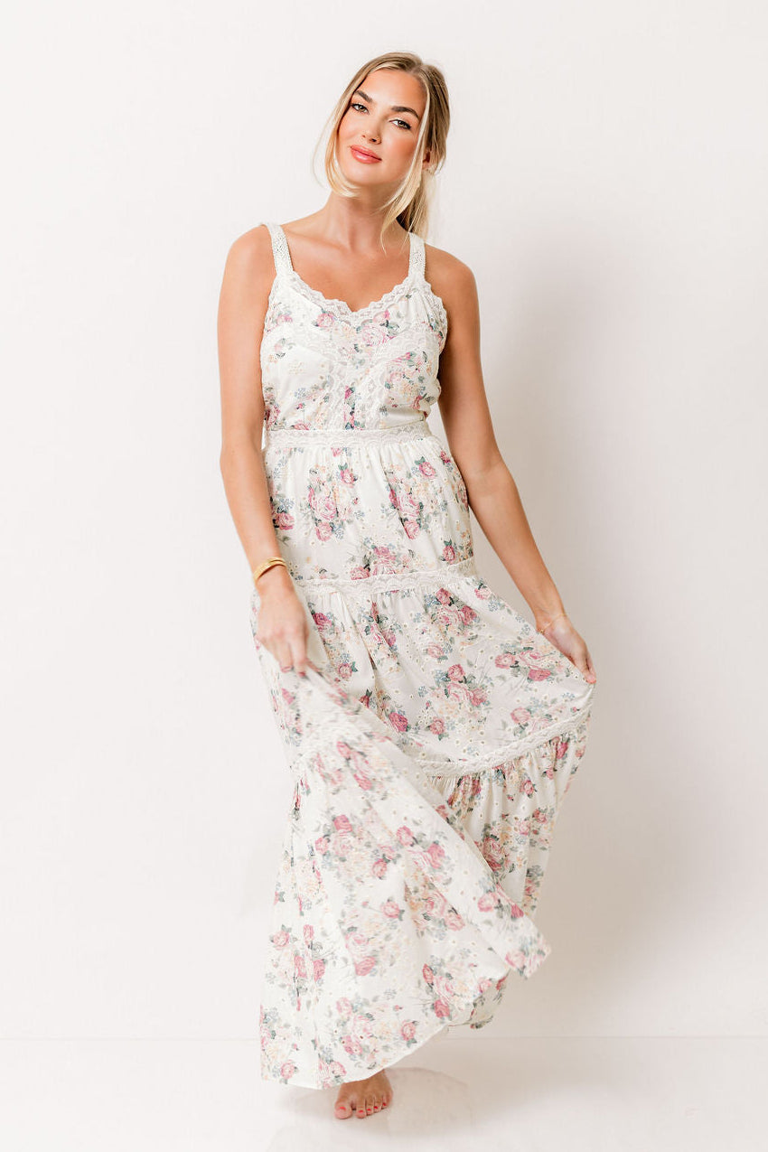Ella Floral Maxi Dress in Cream/Berry