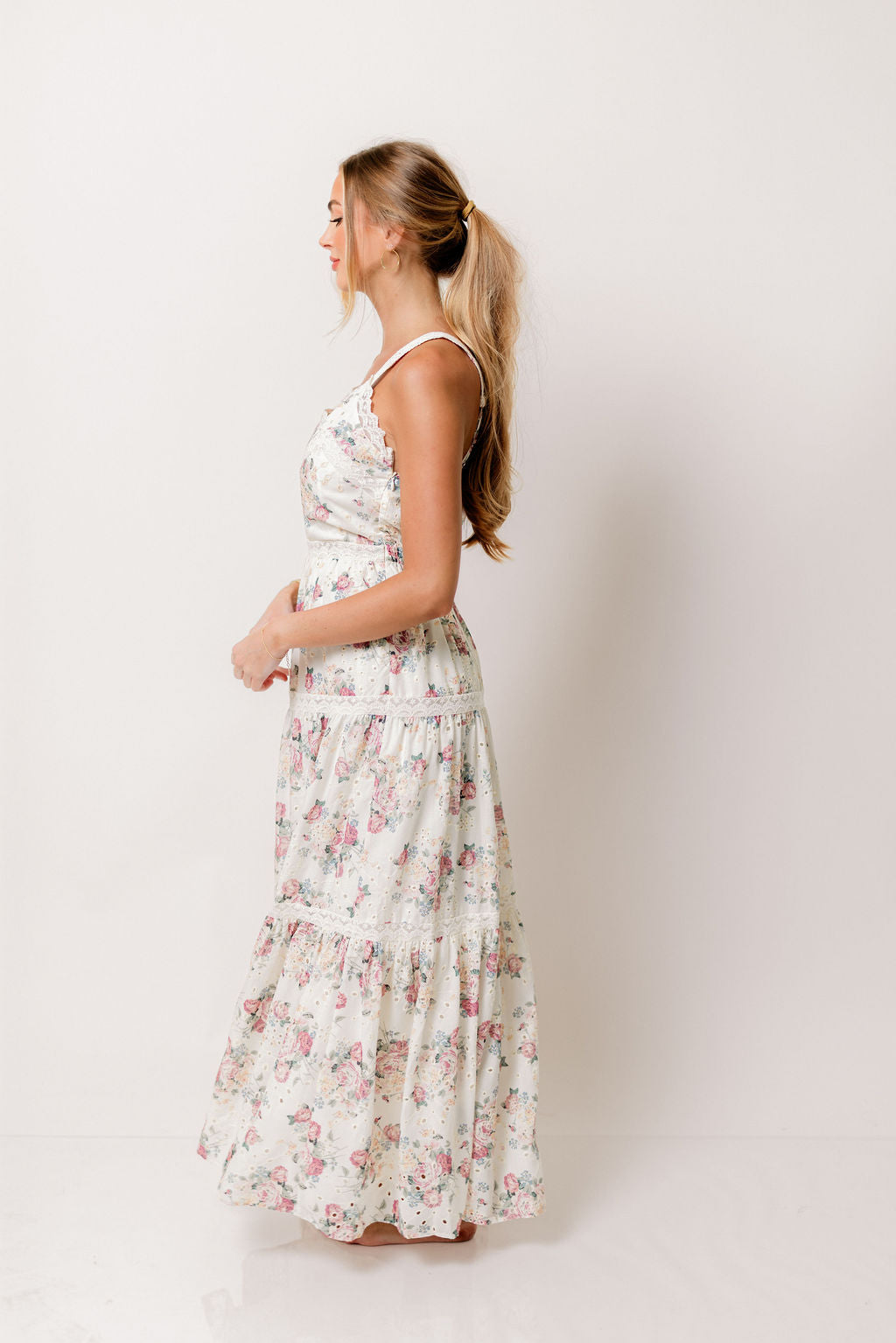 Ella Floral Maxi Dress in Cream/Berry