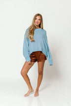Carmella Balloon Sleeve Sweater in Blue