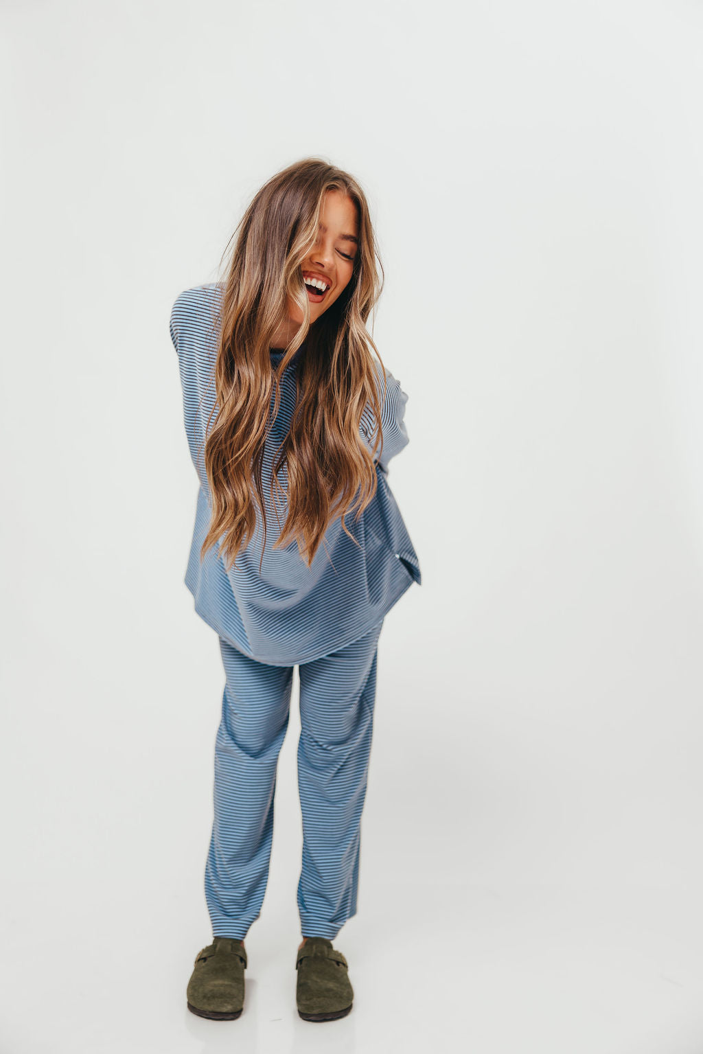 Campbell Striped Fleece Lounge Pants in Blue