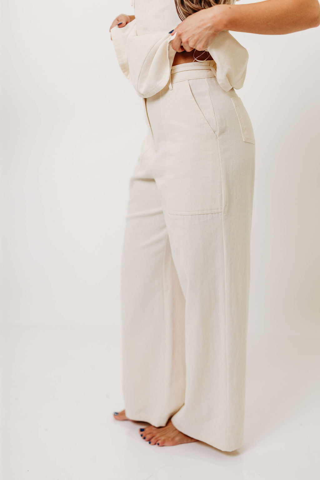 Knightley 100% Cotton Twill Utility Pants in Cream