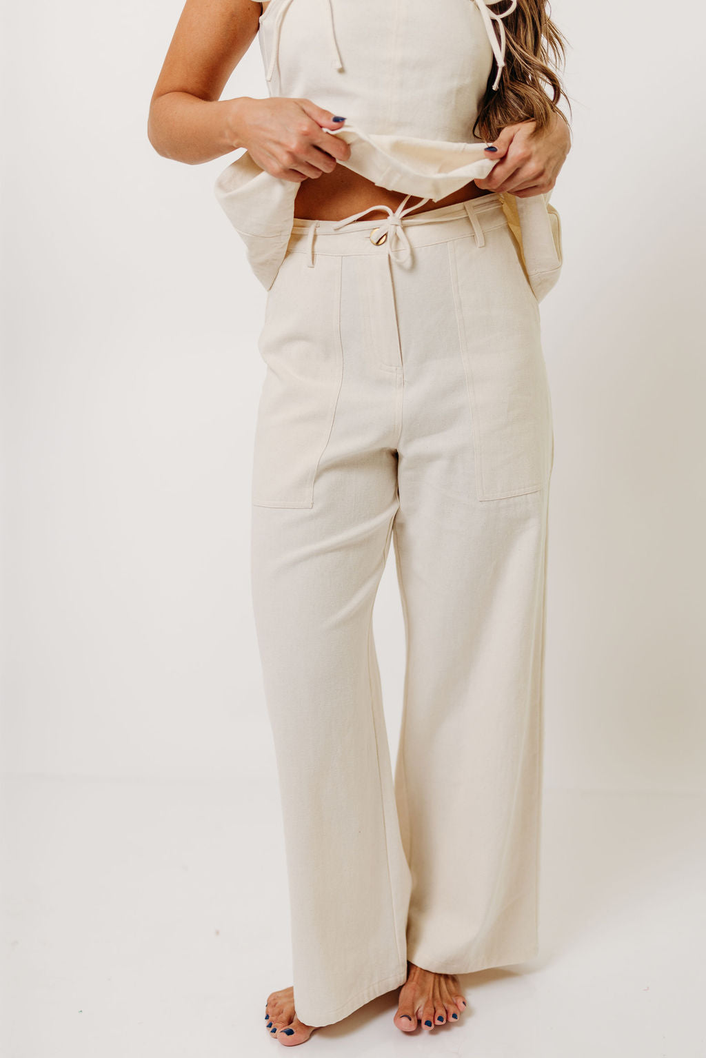 Knightley 100% Cotton Twill Utility Pants in Cream