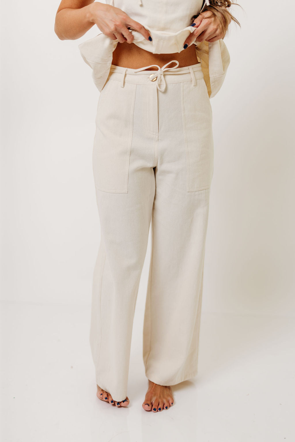 Knightley 100% Cotton Twill Utility Pants in Cream