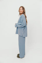 Naomi Striped Fleece Oversized Top in Blue