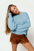 Carmella Balloon Sleeve Sweater in Blue