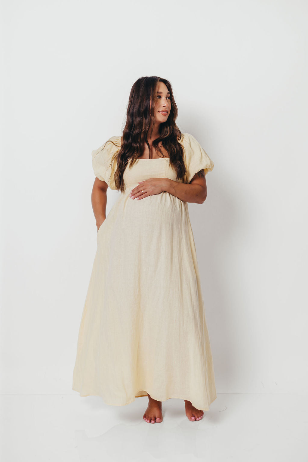 Candace Woven 100% Linen Maxi Dress in Soft Yellow - Bump Friendly