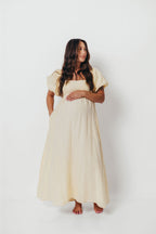 Candace Woven 100% Linen Maxi Dress in Soft Yellow - Bump Friendly