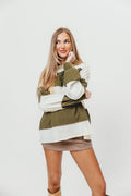 Willow Contrast Panel Long Sleeve Slouchy Top in Butter Olive