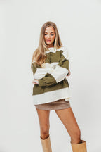 Willow Contrast Panel Long Sleeve Slouchy Top in Butter Olive