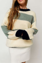 Petey Wide Stripe Sweater in Navy/Sage