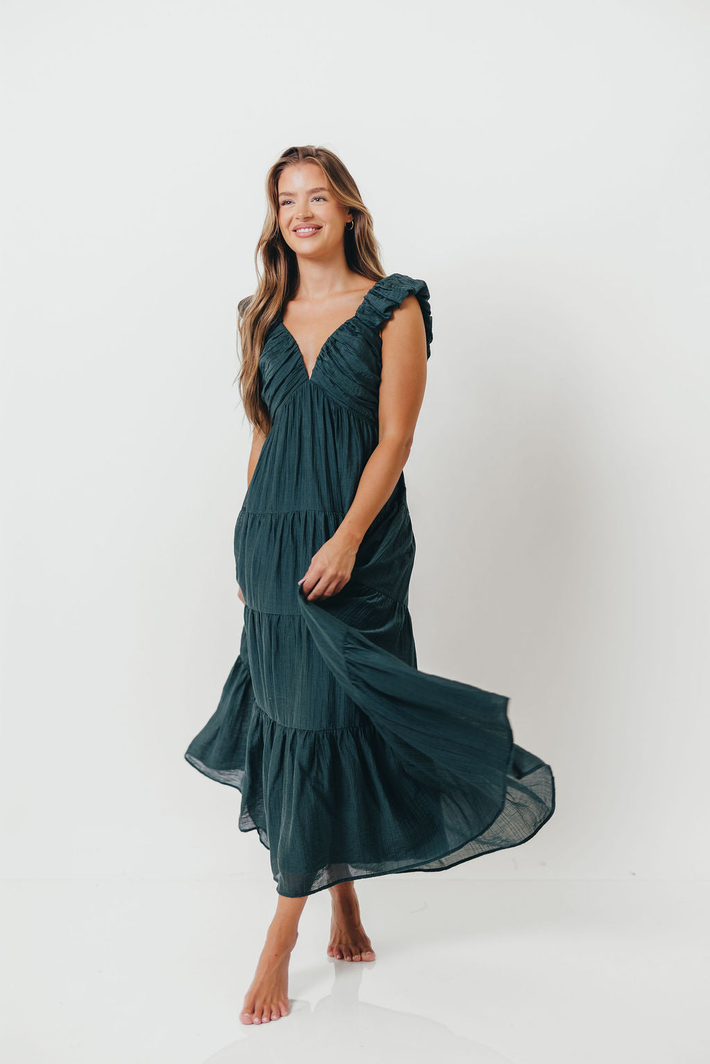 Katy Pleated Bodice Maxi Dress in Deep Teal - Bump Friendly