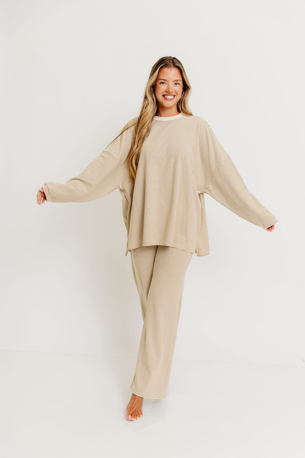 Campbell Striped Fleece Lounge Pants in Beige